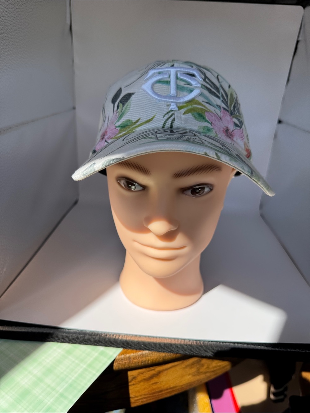 Floral Kids Baseball Cap - White with Pink & Green